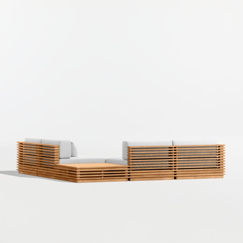 Batten Natural Teak 5-Piece L-Shaped Outdoor Sectional Sofa with Corner Coffee Table & Canvas White Sunbrella ® Cushions - image 10 of 11