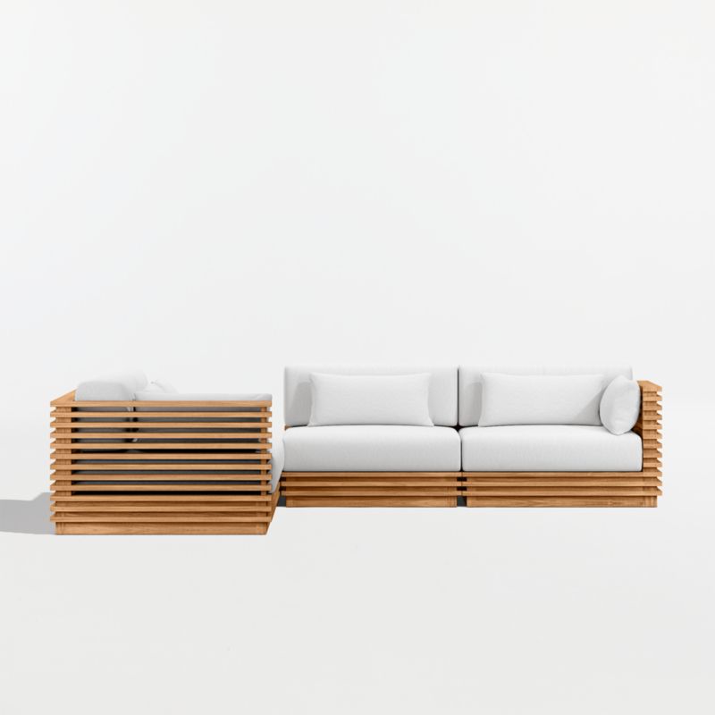 Batten Natural Teak 5-Piece L-Shaped Outdoor Sectional Sofa with Corner Coffee Table & Canvas White Sunbrella ® Cushions - image 8 of 11