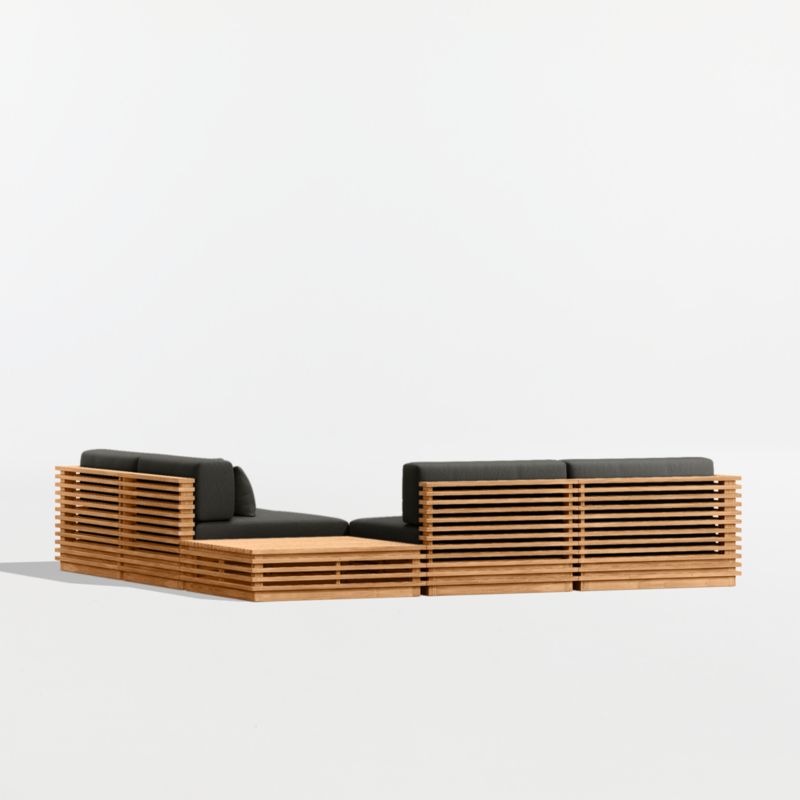 Batten Natural Teak 5-Piece L-Shaped Outdoor Sectional Sofa with Corner Coffee Table & Cast Charcoal Sunbrella ® Cushions - image 10 of 11