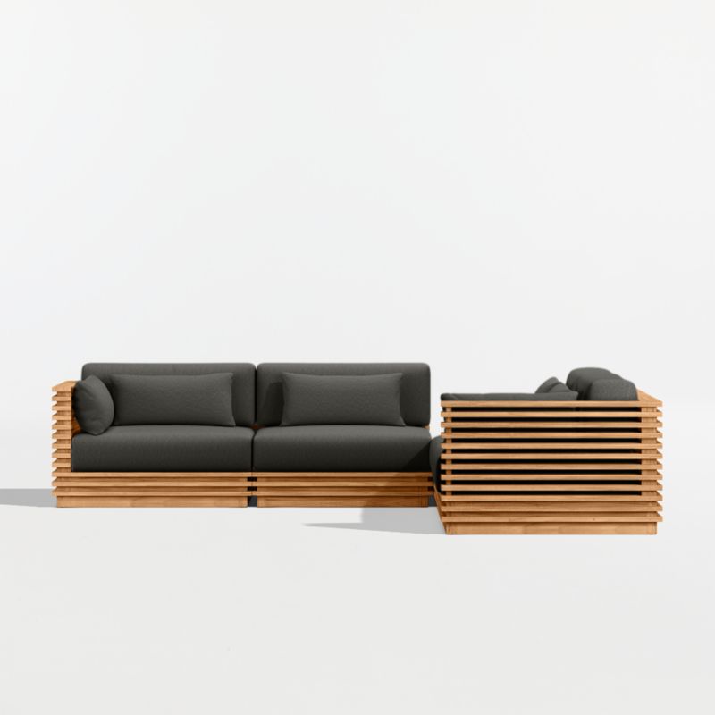 Batten Natural Teak 5-Piece L-Shaped Outdoor Sectional Sofa with Corner Coffee Table & Cast Charcoal Sunbrella ® Cushions - image 9 of 11