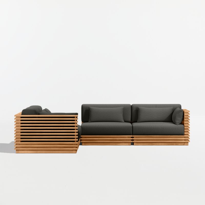 Batten Natural Teak 5-Piece L-Shaped Outdoor Sectional Sofa with Corner Coffee Table & Cast Charcoal Sunbrella ® Cushions - image 8 of 11