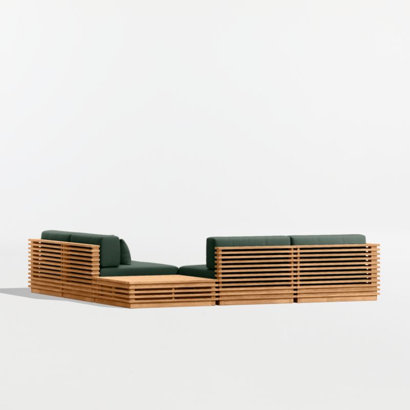 Batten Natural Teak 5-Piece L-Shaped Outdoor Sectional Sofa with Corner Coffee Table & Cast Ivy Sunbrella ® Cushions - image 10 of 11