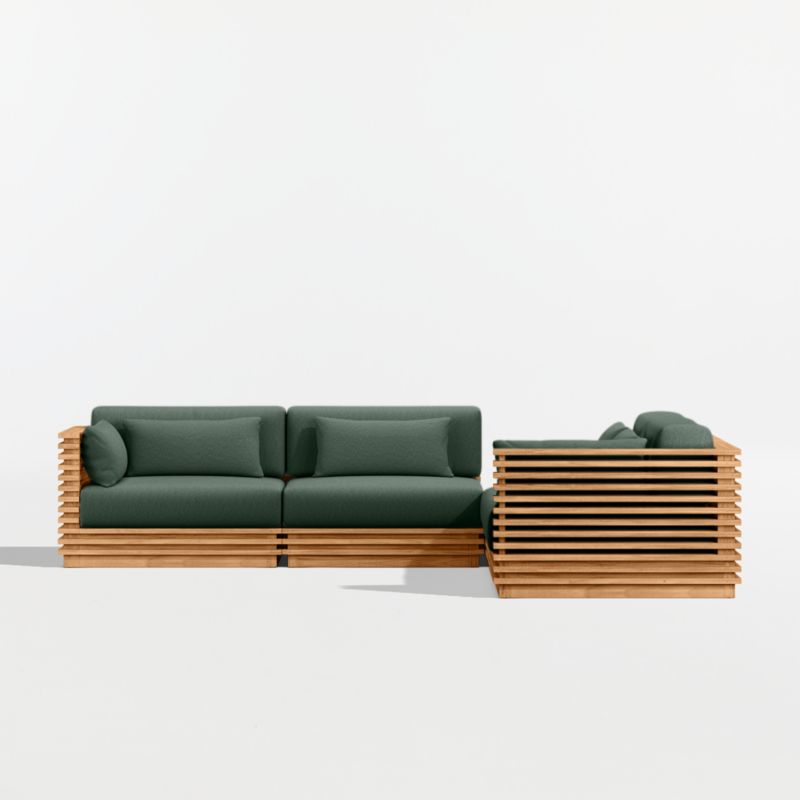 Batten Natural Teak 5-Piece L-Shaped Outdoor Sectional Sofa with Corner Coffee Table & Cast Ivy Sunbrella ® Cushions - image 9 of 11