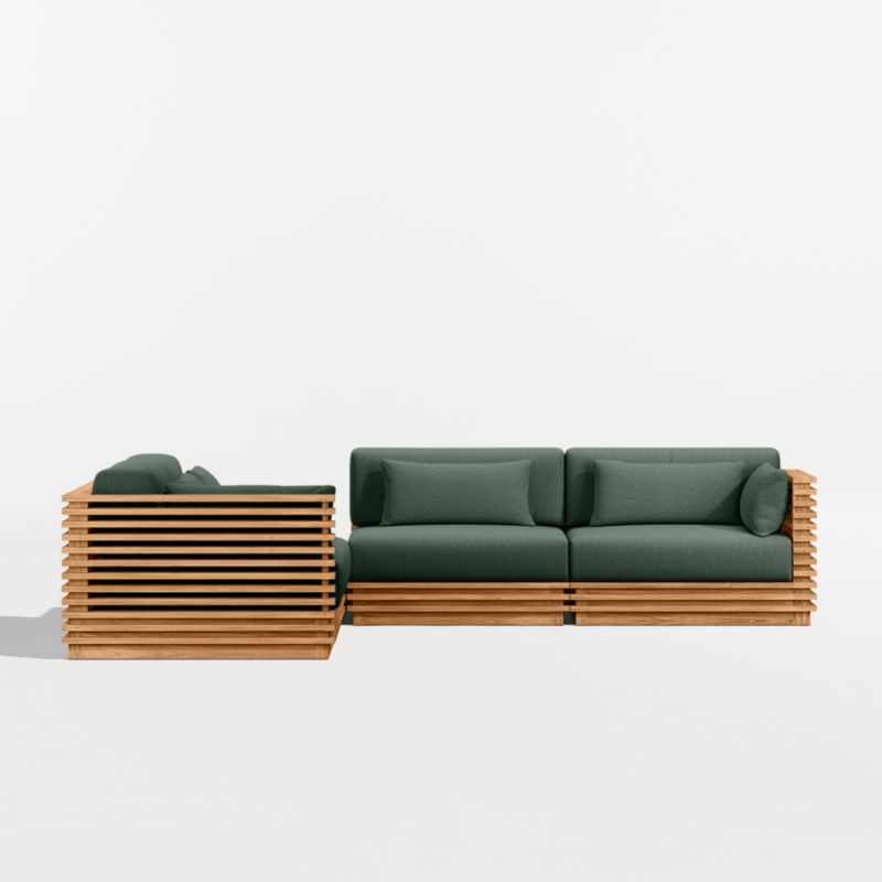 Batten Natural Teak 5-Piece L-Shaped Outdoor Sectional Sofa with Corner Coffee Table & Cast Ivy Sunbrella ® Cushions - image 8 of 11