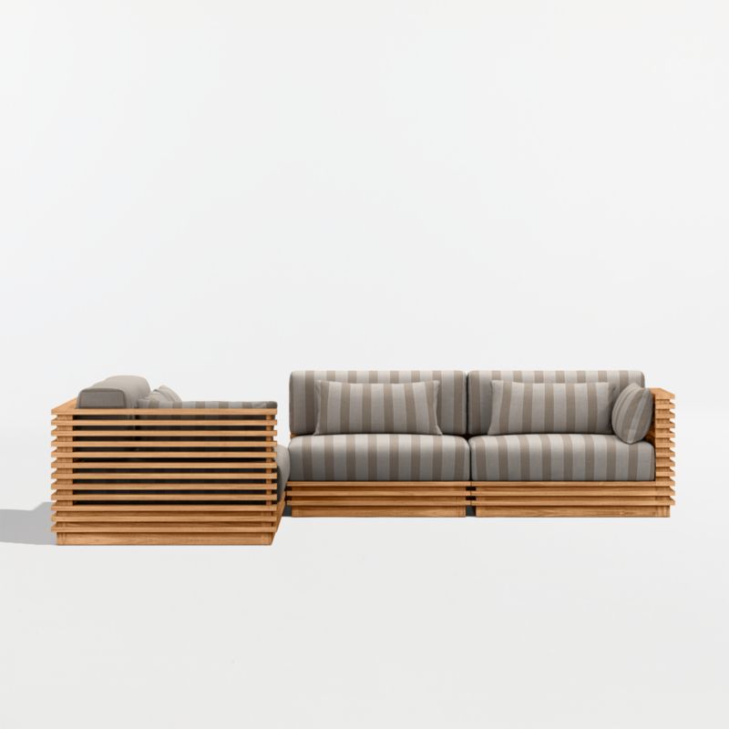 Batten Natural Teak 5-Piece L-Shaped Outdoor Sectional Sofa with Corner Coffee Table & Range Dune Stripe Sunbrella ® Cushions - image 9 of 11