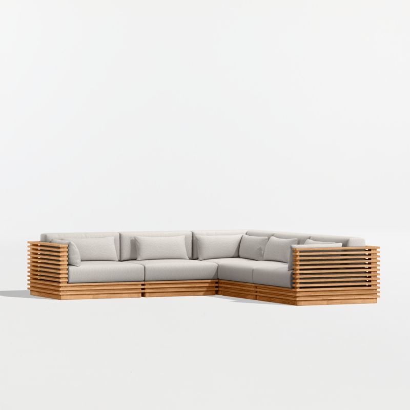 Viewing product image Batten Natural Teak 5-Piece L-Shaped Outdoor Sectional Sofa with Oat Cushions - image 1 of 12