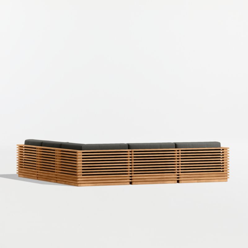 Batten Natural Teak 5-Piece L-Shaped Outdoor Sectional Sofa with Cast Charcoal Sunbrella ® Cushions - image 10 of 11