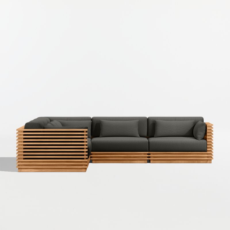 Batten Natural Teak 5-Piece L-Shaped Outdoor Sectional Sofa with Cast Charcoal Sunbrella ® Cushions - image 8 of 11