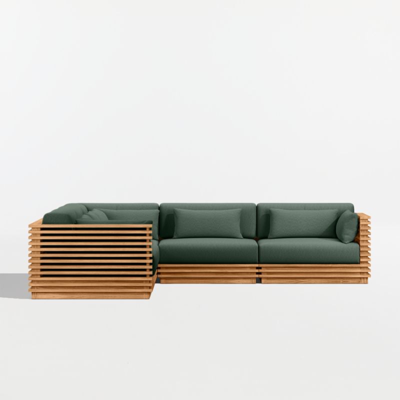 Batten Natural Teak 5-Piece L-Shaped Outdoor Sectional Sofa with Cast Ivy Sunbrella ® Cushions - image 8 of 11