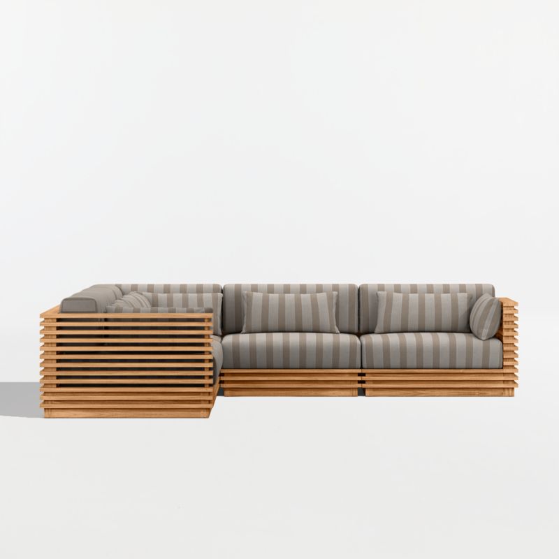 Batten Natural Teak 5-Piece L-Shaped Outdoor Sectional Sofa with Range Dune Stripe Sunbrella ® Cushions - image 9 of 11
