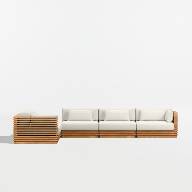 Batten Natural Teak 6-Piece L-Shaped Outdoor Sectional Sofa with Corner Coffee Table & Canvas Natural Sunbrella ® Cushions - image 8 of 11