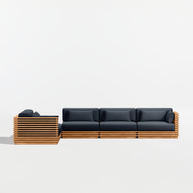 Batten Natural Teak 6-Piece L-Shaped Outdoor Sectional Sofa with Corner Coffee Table & Canvas Navy Sunbrella ® Cushions - image 8 of 11