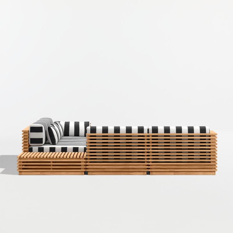 Batten Natural Teak 6-Piece L-Shaped Outdoor Sectional Sofa with Corner Coffee Table & Black and White Cabana Stripe Sunbrella ® Cushions - image 9 of 11