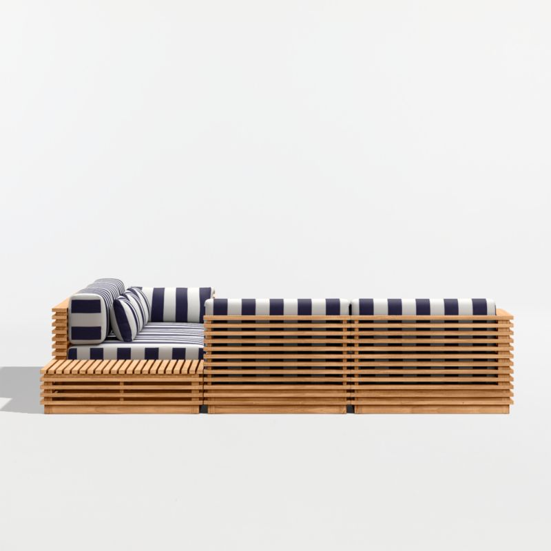 Batten Natural Teak 6-Piece L-Shaped Outdoor Sectional Sofa with Corner Coffee Table & Navy and White Cabana Stripe Sunbrella ® Cushions - image 10 of 12