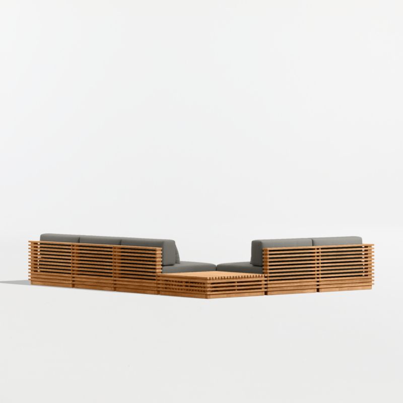 Batten Natural Teak 6-Piece L-Shaped Outdoor Sectional Sofa with Corner Coffee Table & Canvas Charcoal Sunbrella ® Cushions - image 10 of 11