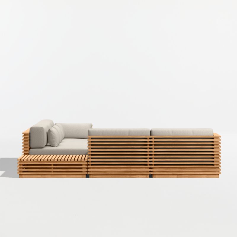 Batten Natural Teak 6-Piece L-Shaped Outdoor Sectional Sofa with Corner Coffee Table & Canvas Flax Sunbrella ® Cushions - image 9 of 11