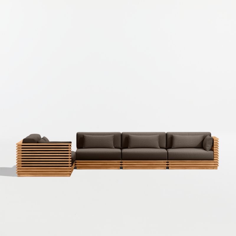 Batten Natural Teak 6-Piece L-Shaped Outdoor Sectional Sofa with Corner Coffee Table & Canvas Java Sunbrella ® Cushions - image 8 of 11