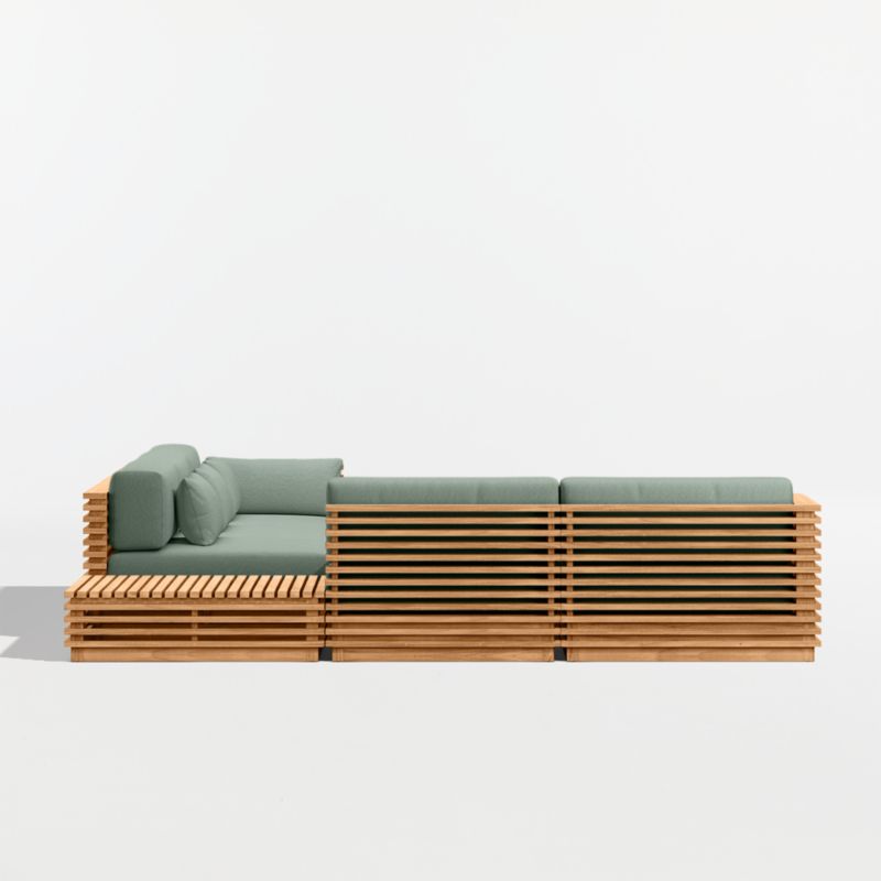 Batten Natural Teak 6-Piece L-Shaped Outdoor Sectional Sofa with Corner Coffee Table & Canvas Spa Sunbrella ® Cushions - image 10 of 12