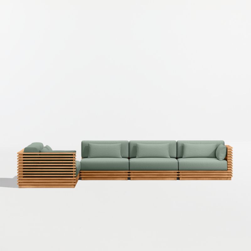 Batten Natural Teak 6-Piece L-Shaped Outdoor Sectional Sofa with Corner Coffee Table & Canvas Spa Sunbrella ® Cushions - image 9 of 12