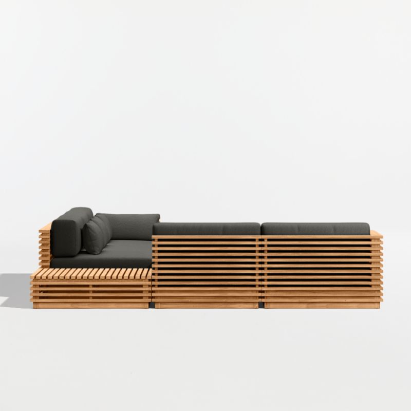 Batten Natural Teak 6-Piece L-Shaped Outdoor Sectional Sofa with Corner Coffee Table & Cast Charcoal Sunbrella ® Cushions - image 9 of 11