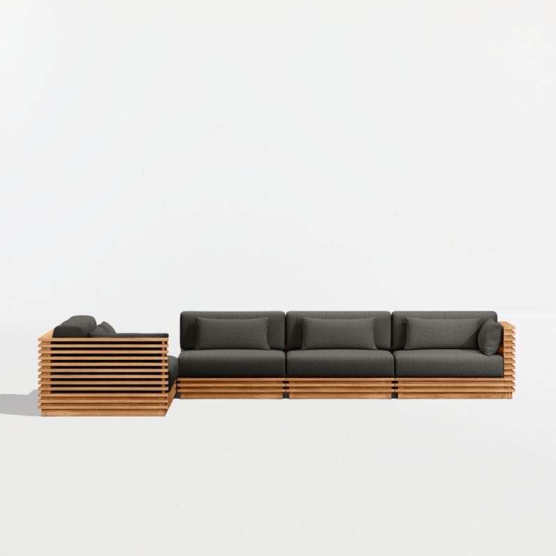 Batten Natural Teak 6-Piece L-Shaped Outdoor Sectional Sofa with Corner Coffee Table & Cast Charcoal Sunbrella ® Cushions - image 8 of 11