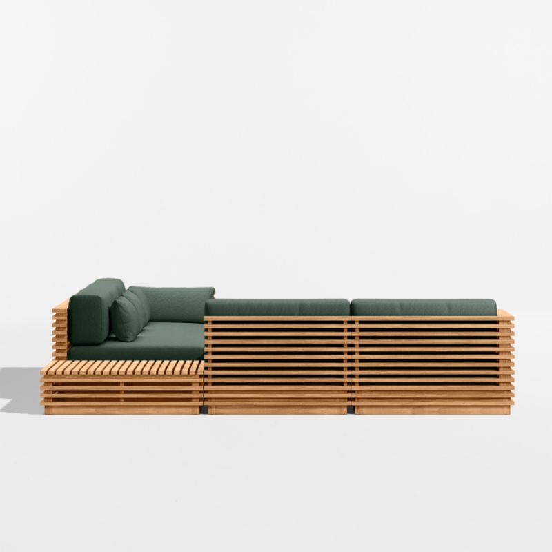 Batten Natural Teak 6-Piece L-Shaped Outdoor Sectional Sofa with Corner Coffee Table & Cast Ivy Sunbrella ® Cushions - image 9 of 11