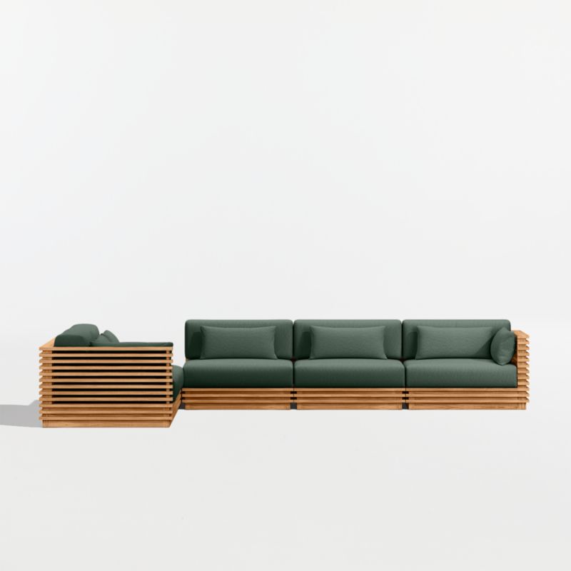 Batten Natural Teak 6-Piece L-Shaped Outdoor Sectional Sofa with Corner Coffee Table & Cast Ivy Sunbrella ® Cushions - image 8 of 11