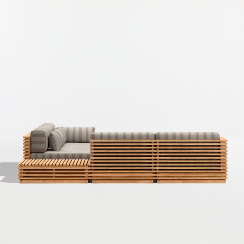 Batten Natural Teak 6-Piece L-Shaped Outdoor Sectional Sofa with Corner Coffee Table & Range Dune Stripe Sunbrella ® Cushions - image 9 of 11