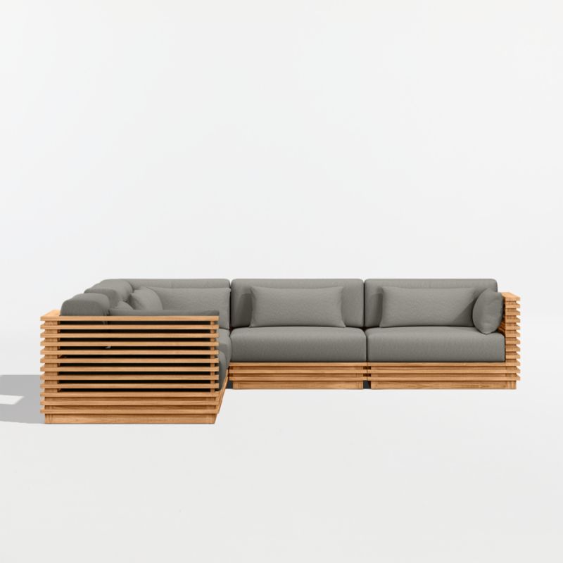 Batten Natural Teak 6-Piece L-Shaped Outdoor Sectional Sofa with Side Coffee Table & Canvas Charcoal Sunbrella ® Cushions - image 8 of 11