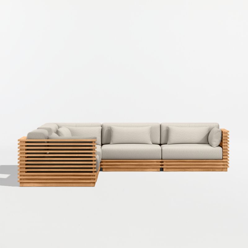 Batten Natural Teak 6-Piece L-Shaped Outdoor Sectional Sofa with Side Coffee Table & Canvas Flax Sunbrella ® Cushions - image 8 of 11