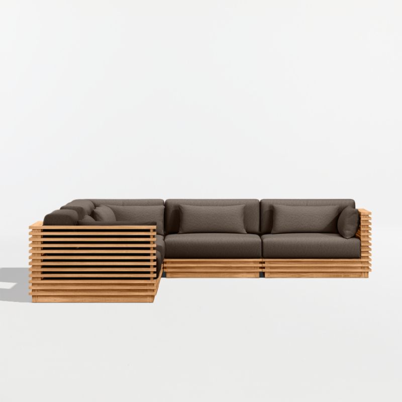 Batten Natural Teak 6-Piece L-Shaped Outdoor Sectional Sofa with Side Coffee Table & Canvas Java Sunbrella ® Cushions - image 8 of 11