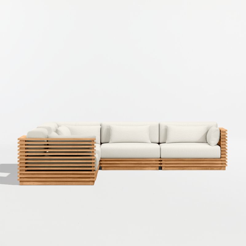 Batten Natural Teak 6-Piece L-Shaped Outdoor Sectional Sofa with Side Coffee Table & Canvas Natural Sunbrella ® Cushions - image 8 of 11