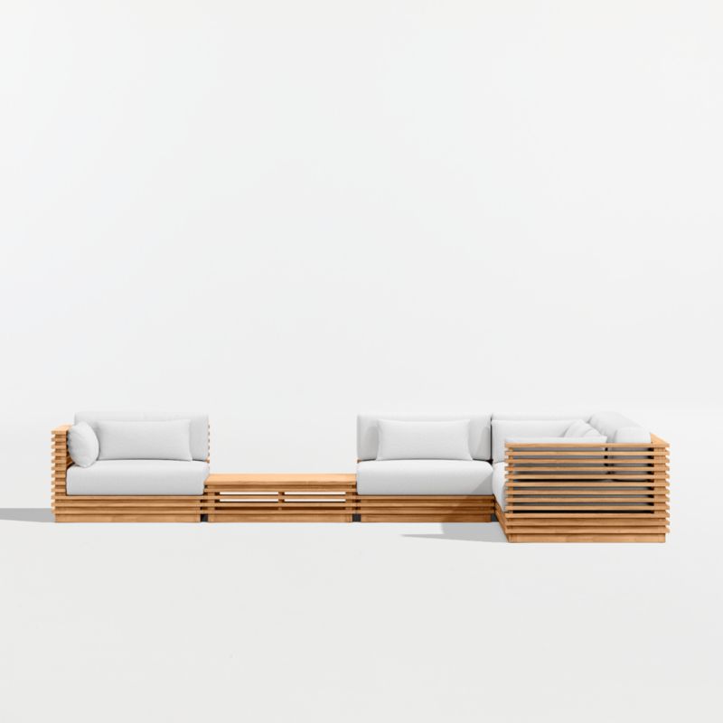 Batten Natural Teak 6-Piece L-Shaped Outdoor Sectional Sofa with Side Coffee Table & Canvas White Sunbrella ® Cushions - image 9 of 11