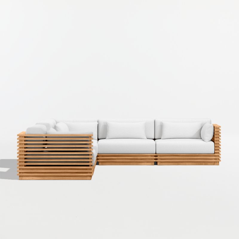 Batten Natural Teak 6-Piece L-Shaped Outdoor Sectional Sofa with Side Coffee Table & Canvas White Sunbrella ® Cushions - image 8 of 11