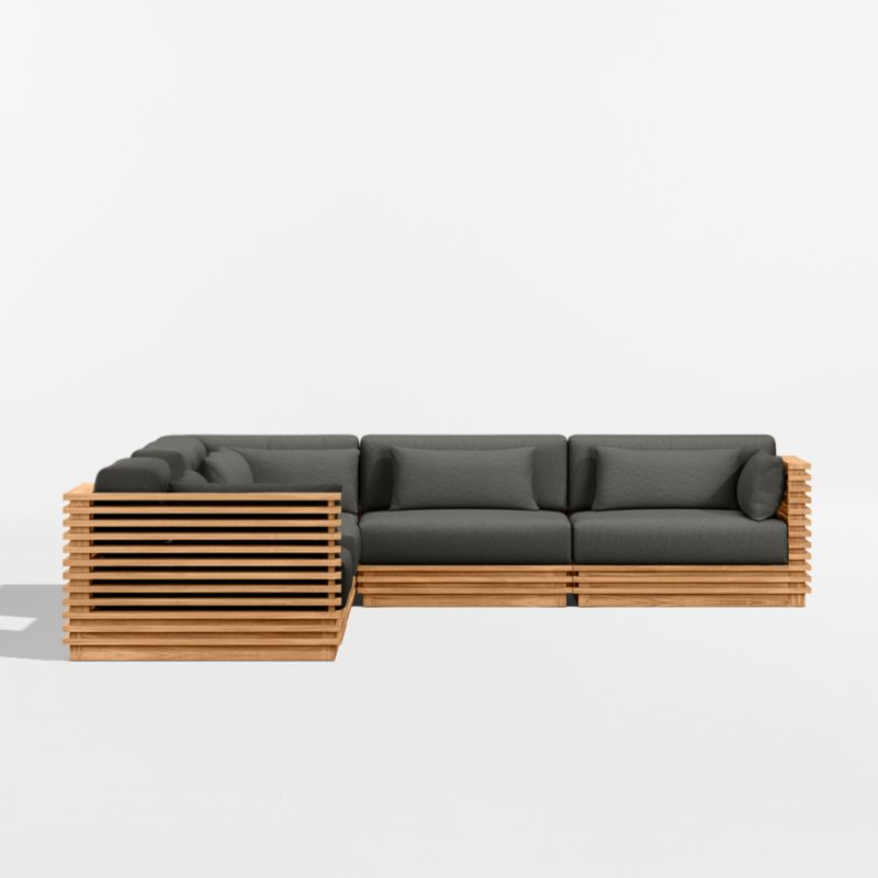 Batten Natural Teak 6-Piece L-Shaped Outdoor Sectional Sofa with Side Coffee Table & Cast Charcoal Sunbrella ® Cushions - image 8 of 11