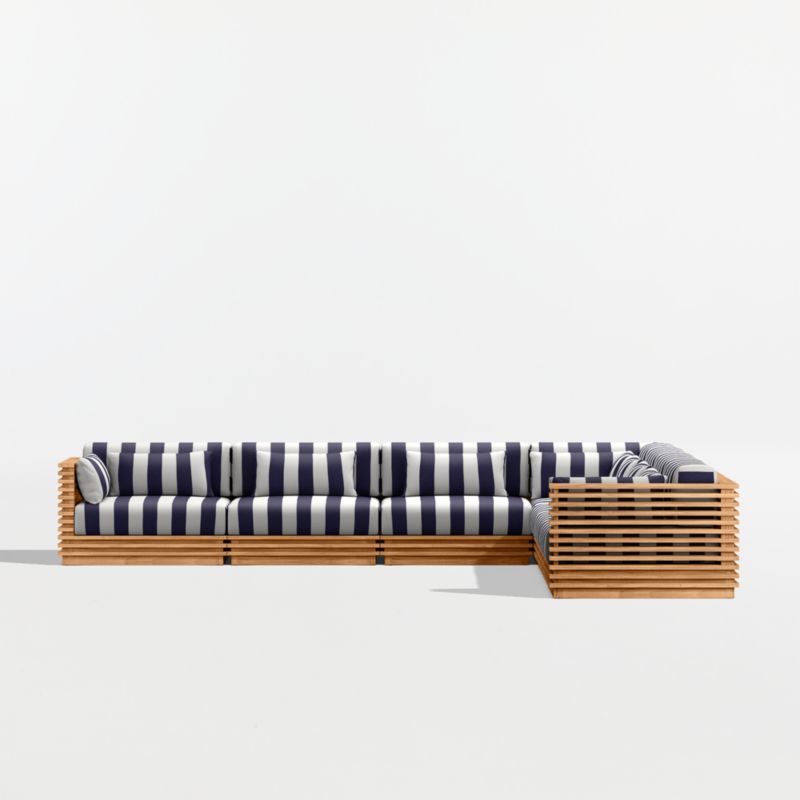 Batten Natural Teak 7-Piece L-Shaped Outdoor Sectional Sofa with Navy and White Cabana Stripe Sunbrella ® Cushions - image 8 of 10