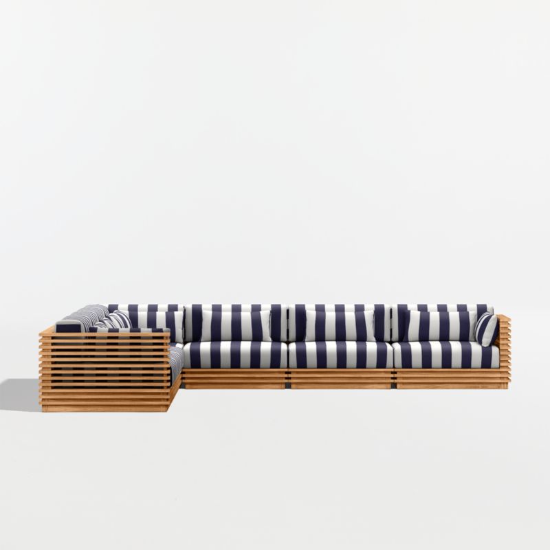 Batten Natural Teak 7-Piece L-Shaped Outdoor Sectional Sofa with Navy and White Cabana Stripe Sunbrella ® Cushions - image 7 of 10