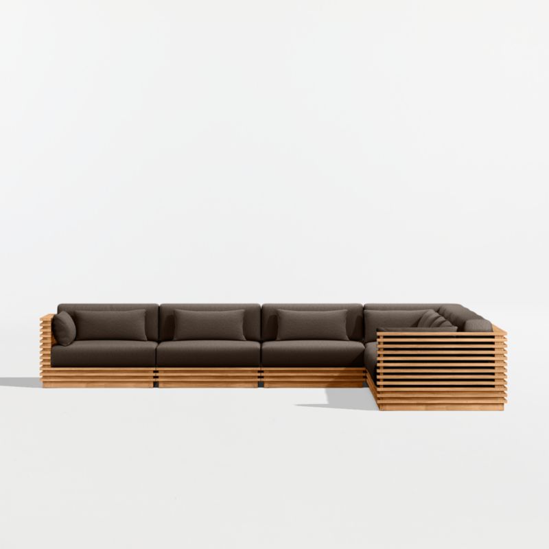 Batten Natural Teak 7-Piece L-Shaped Outdoor Sectional Sofa with Canvas Java Sunbrella ® Cushions - image 8 of 10