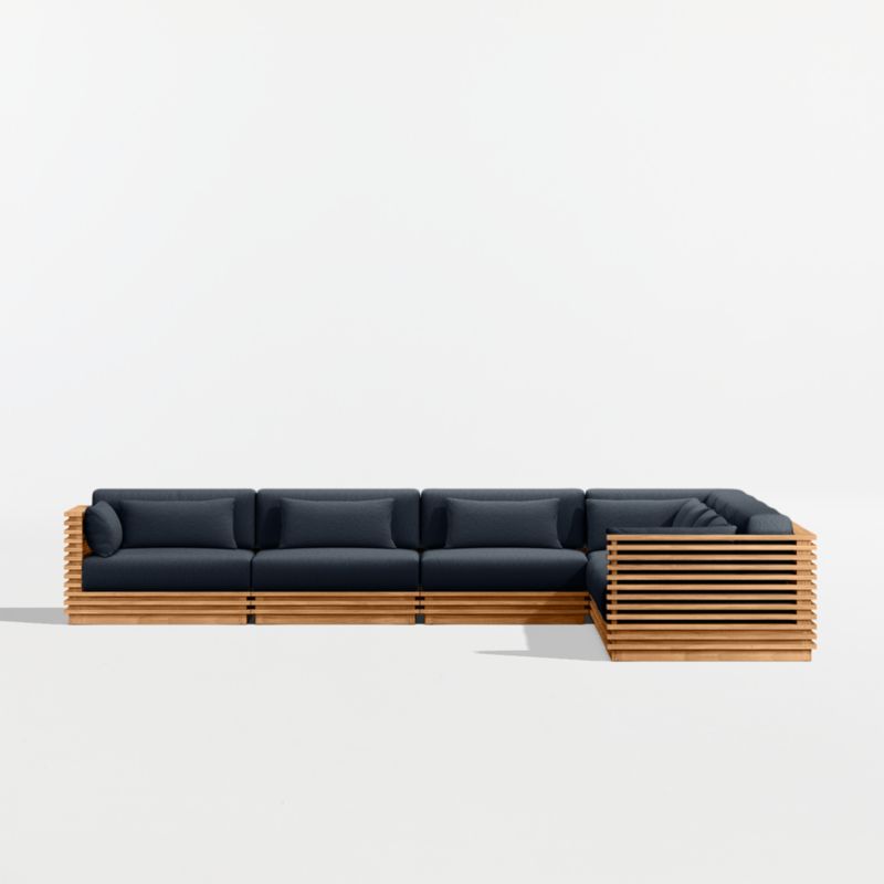 Batten Natural Teak 7-Piece L-Shaped Outdoor Sectional Sofa with Canvas Navy Sunbrella ® Cushions - image 8 of 10