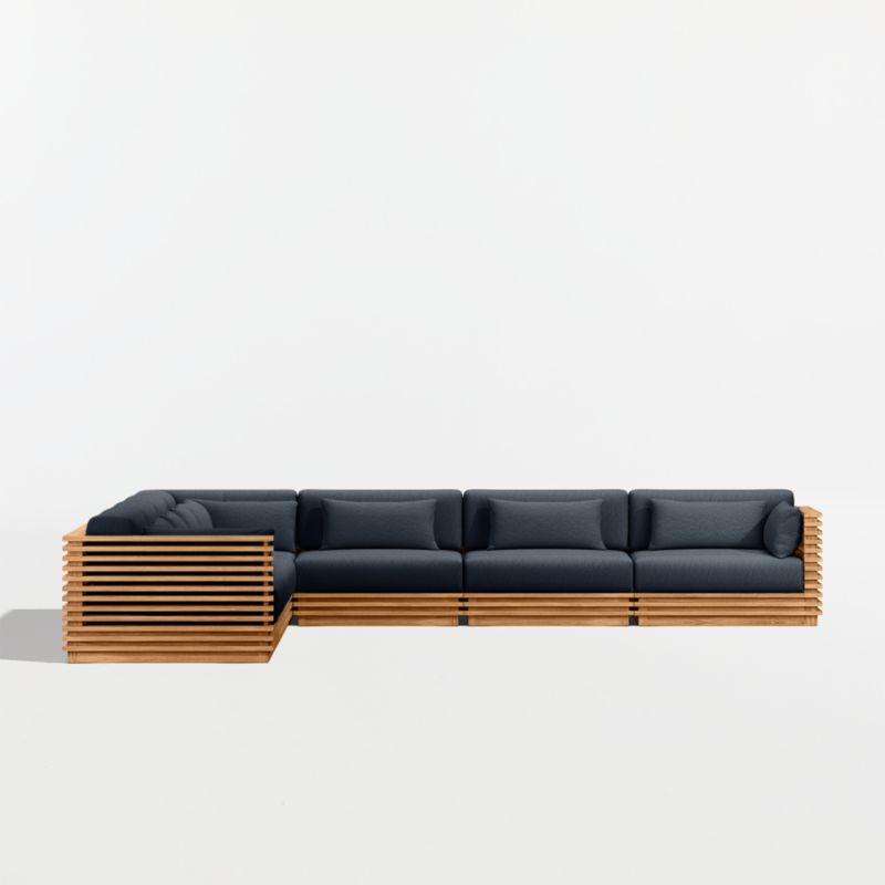Batten Natural Teak 7-Piece L-Shaped Outdoor Sectional Sofa with Canvas Navy Sunbrella ® Cushions - image 7 of 10