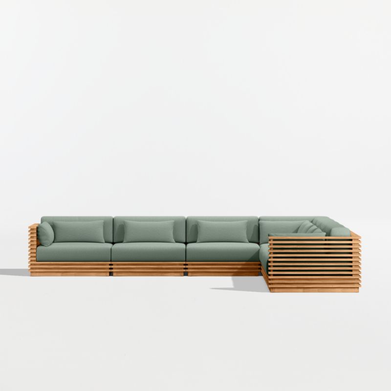 Batten Natural Teak 7-Piece L-Shaped Outdoor Sectional Sofa with Canvas Spa Sunbrella ® Cushions - image 8 of 10