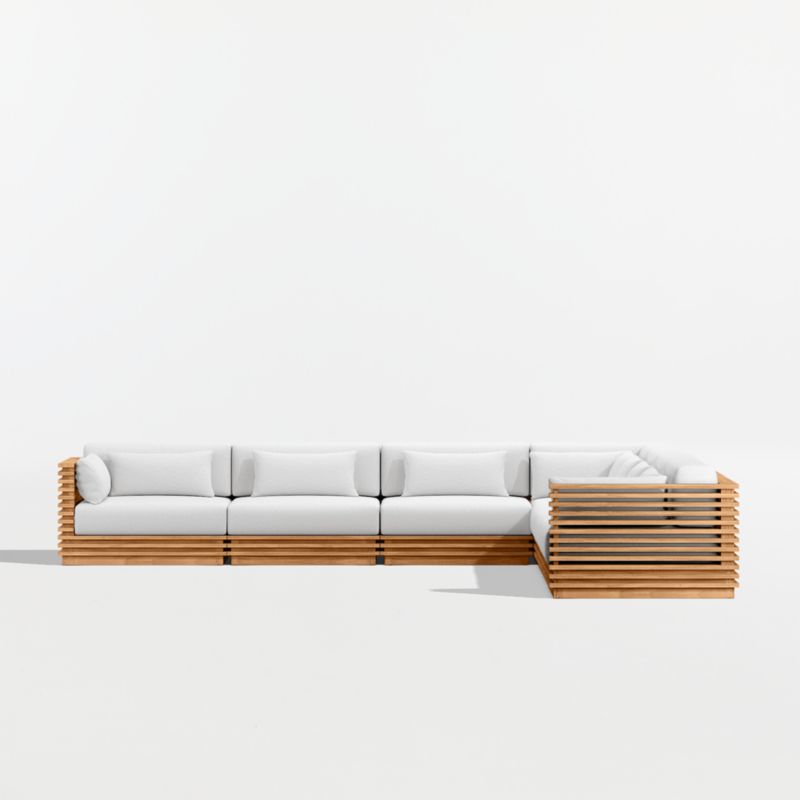 Batten Natural Teak 7-Piece L-Shaped Outdoor Sectional Sofa with Canvas White Sunbrella ® Cushions - image 8 of 10