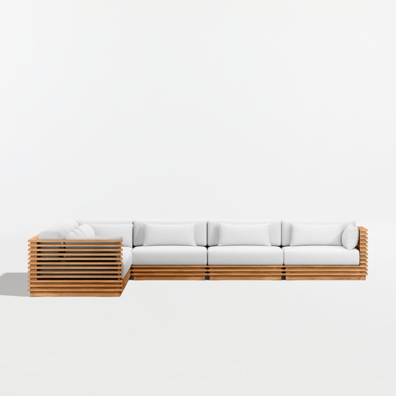 Batten Natural Teak 7-Piece L-Shaped Outdoor Sectional Sofa with Canvas White Sunbrella ® Cushions - image 7 of 10
