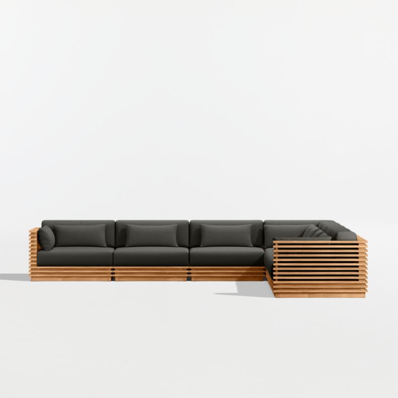 Batten Natural Teak 7-Piece L-Shaped Outdoor Sectional Sofa with Cast Charcoal Sunbrella ® Cushions - image 8 of 10