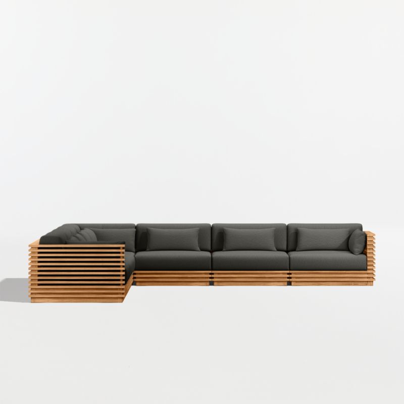 Batten Natural Teak 7-Piece L-Shaped Outdoor Sectional Sofa with Cast Charcoal Sunbrella ® Cushions - image 7 of 10