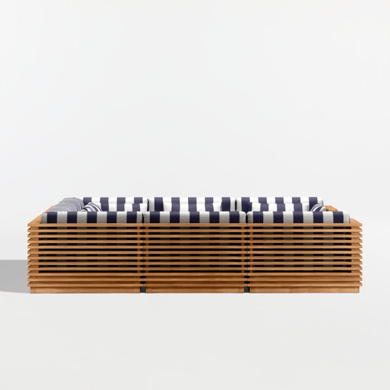 Batten Natural Teak 8-Piece U-Shaped Outdoor Sectional Sofa with Navy and White Cabana Stripe Sunbrella ® Cushions - image 9 of 10