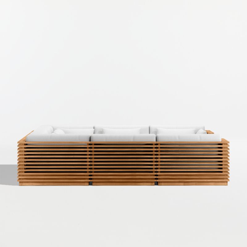 Batten Natural Teak 8-Piece U-Shaped Outdoor Sectional Sofa with Canvas White Sunbrella ® Cushions - image 8 of 9