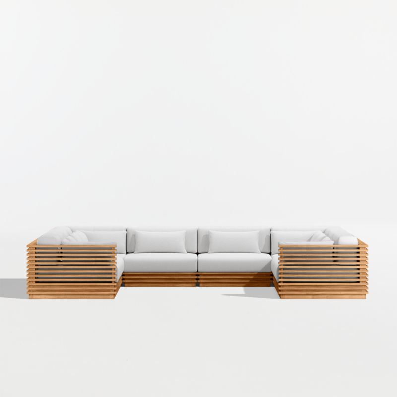 Batten Natural Teak 8-Piece U-Shaped Outdoor Sectional Sofa with Canvas White Sunbrella ® Cushions - image 7 of 9
