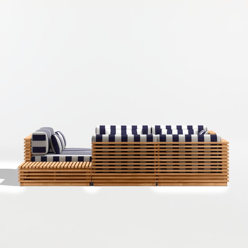 Batten Natural Teak 8-Piece U-Shaped Outdoor Sectional Sofa with Corner Coffee Tables & Navy and White Cabana Stripe Sunbrella ® Cushions - image 10 of 12