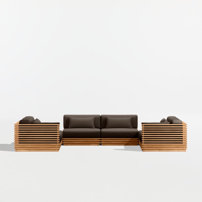 Batten Natural Teak 8-Piece U-Shaped Outdoor Sectional Sofa with Corner Coffee Tables & Canvas Java Sunbrella ® Cushions - image 8 of 11